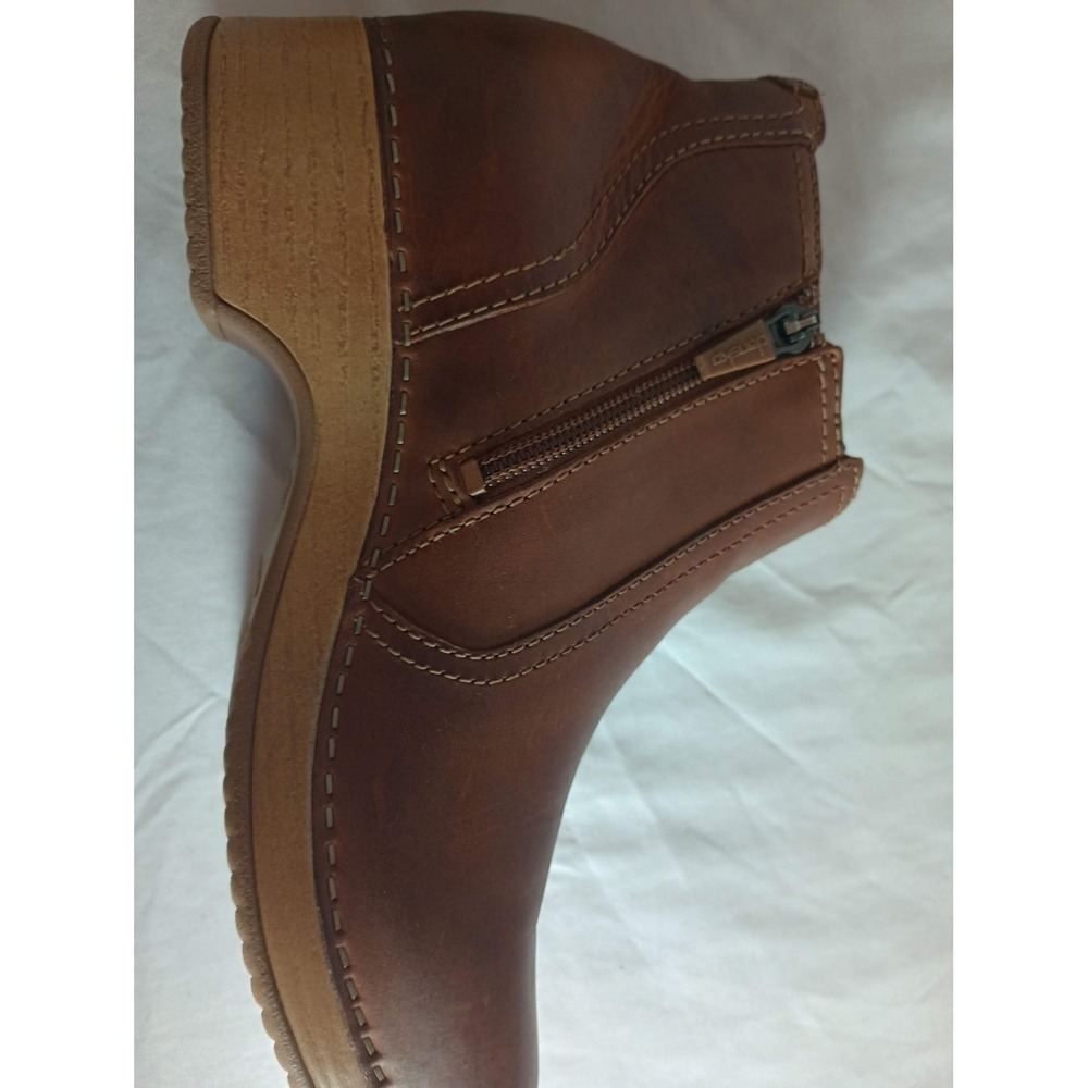 Dansko Barbara Brown Leather Ankle Boots Clog Booties Side Zip Womens Size 37 - Picture 8 of 9